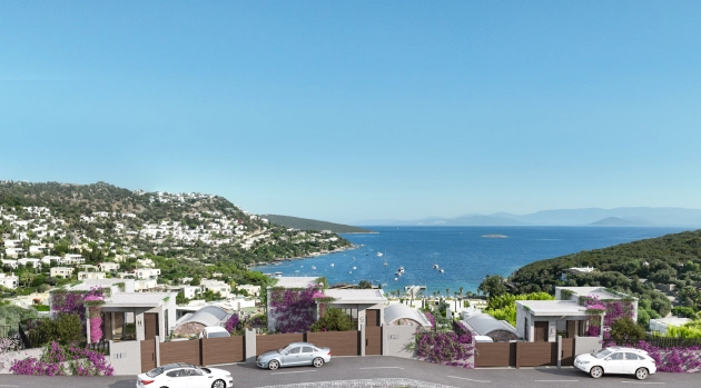 Gift Hebil projesi - Bodrum Hebil Koyu'nun muhteşem deniz manzarasına hakim satılık lüks villa kompleksi ve begonvil bahçeleri.